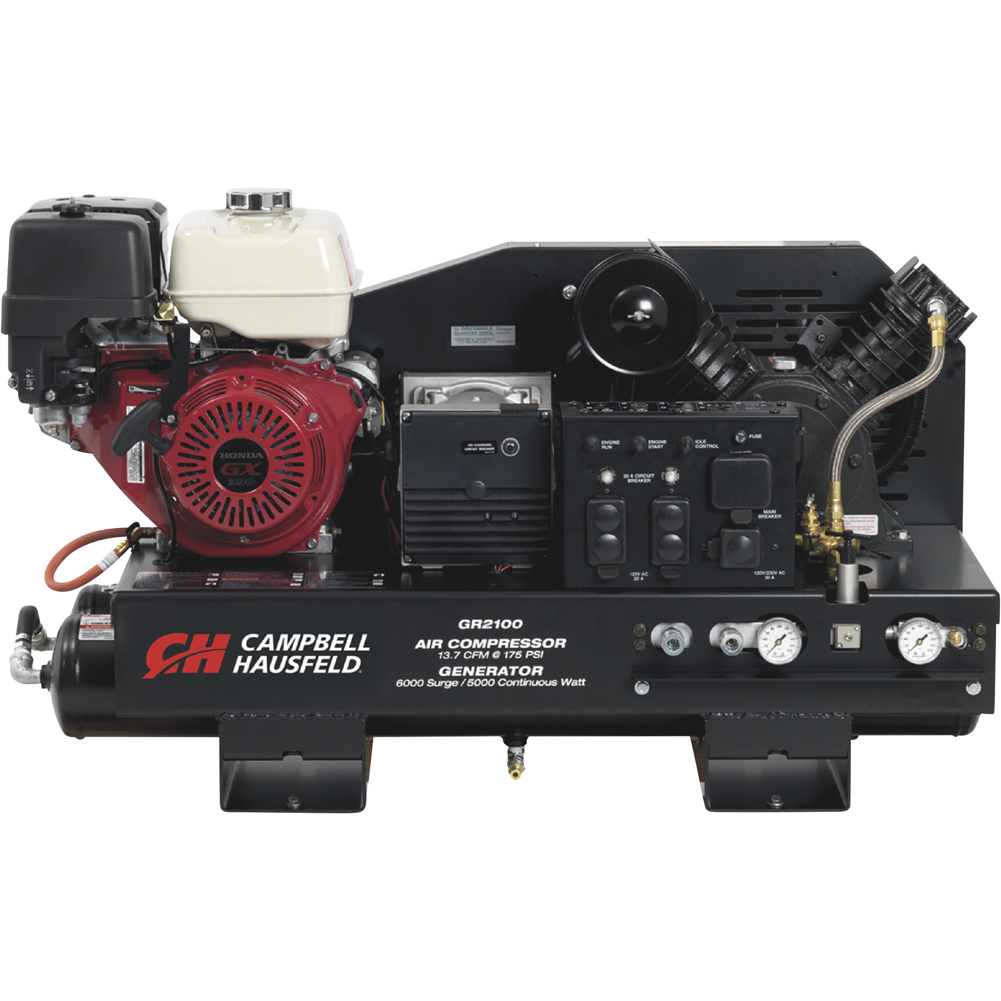 Campbell Hausfeld Gas-Powered 2-in-1 Air Compressor/Generator, Honda GX390 Engine, 10-Gallon, Model# GR2100
